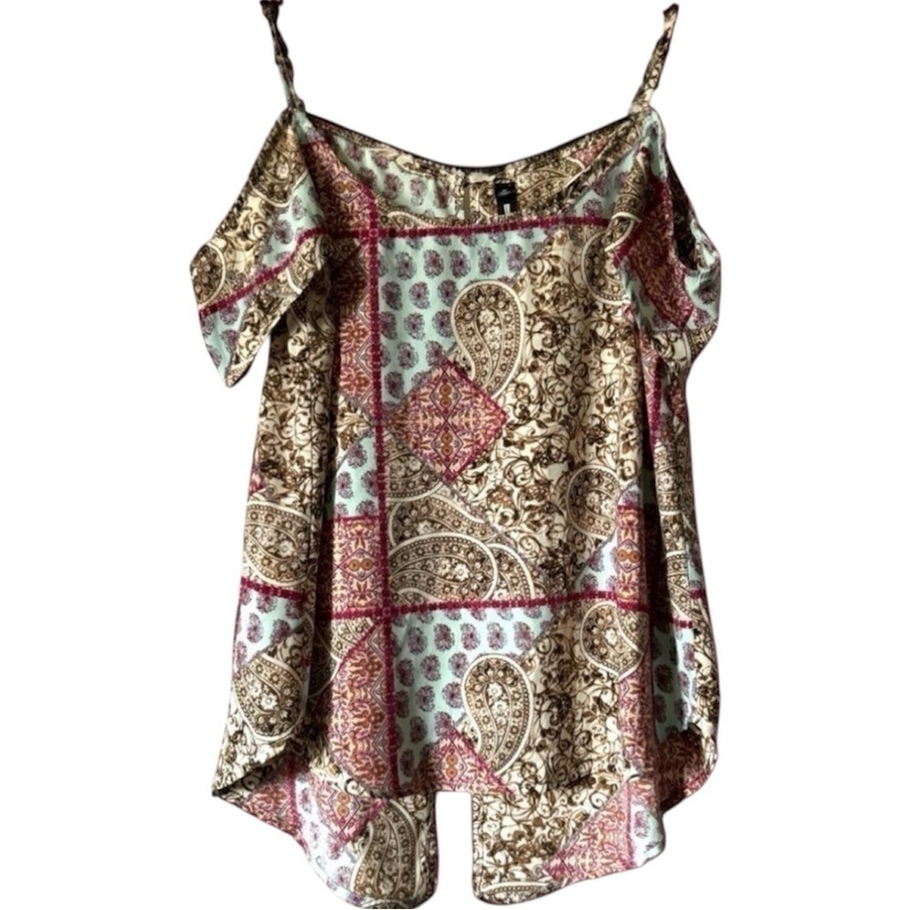 DESIGN LAB women’s paisley cold shoulder short sleeve blouse